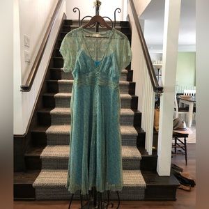 2 piece aqua blue washable silk midi length dress. Size 14